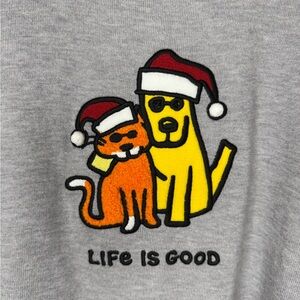 NWT Life is Good Santa Cat & Dog Crew Sweater Women’s Gray Medium
